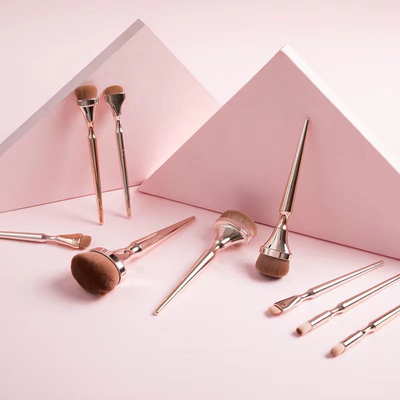 Gold Plated Makeup Brushes Set - 9 Natural Hair Cosmetic Tools