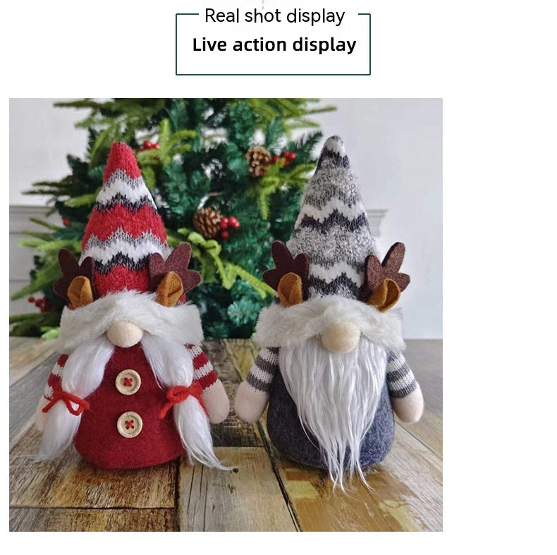 Christmas Deer Horn Doll with Red or Gray Pointed Hat Antlers Holiday Decor