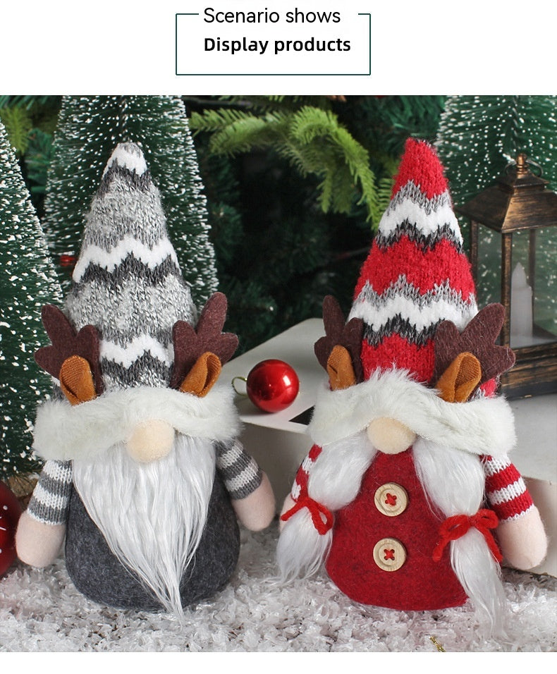 Christmas Deer Horn Doll with Red or Gray Pointed Hat Antlers Holiday Decor