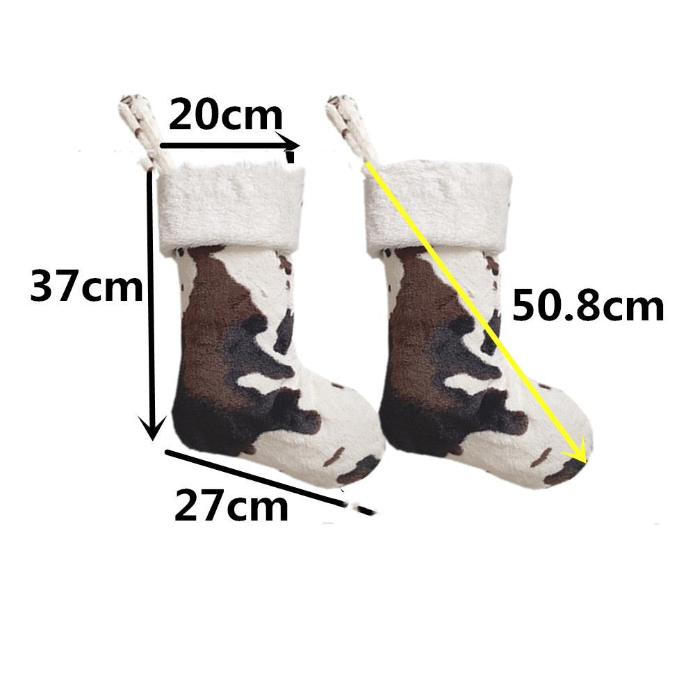 20-Inch Plush Christmas Stockings Cow Pattern Gift Bag - Holiday Decor
