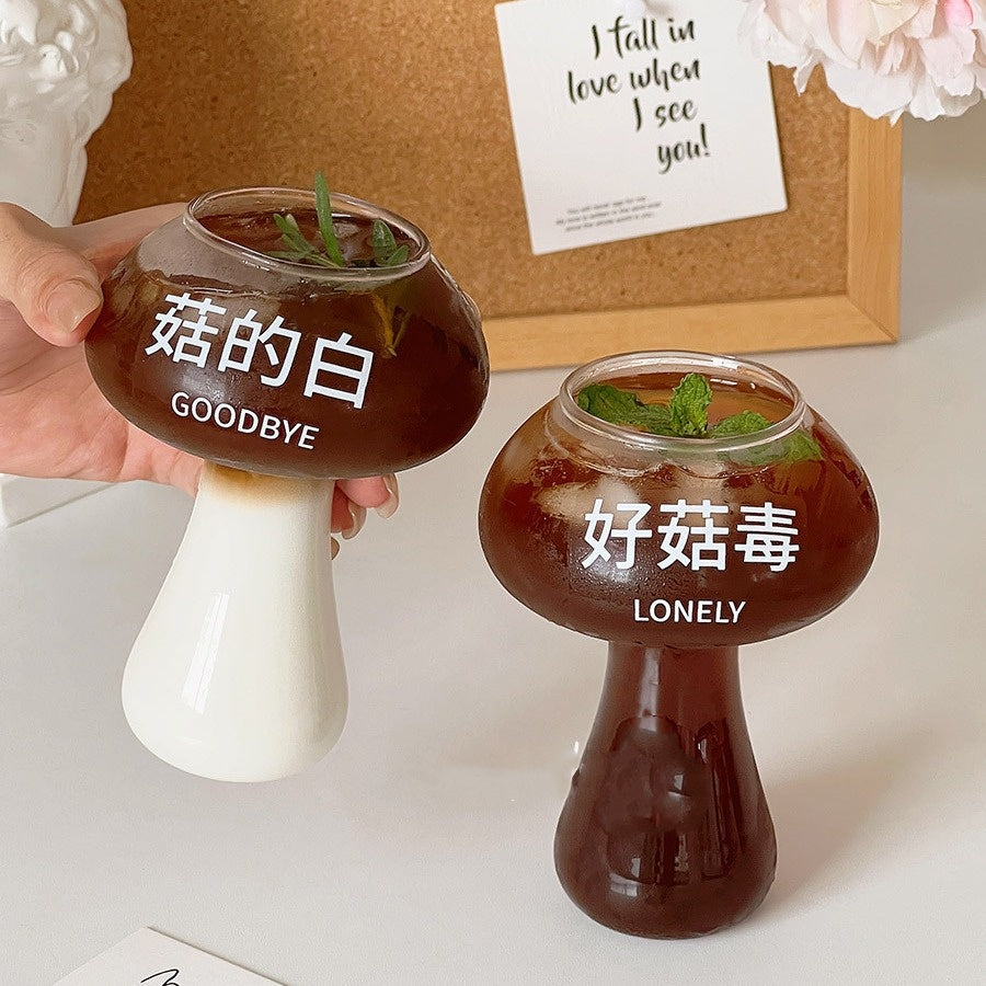Creative Funny Mushroom Water Cup Glass Drinkware with Straw