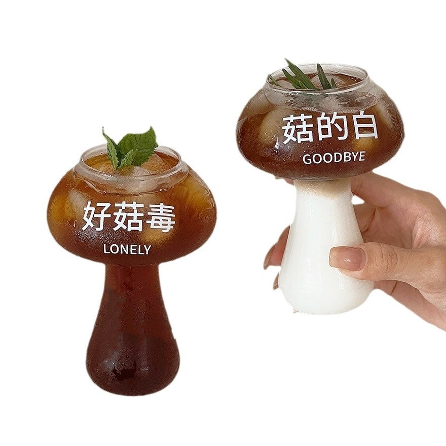 Creative Funny Mushroom Water Cup Glass Drinkware with Straw