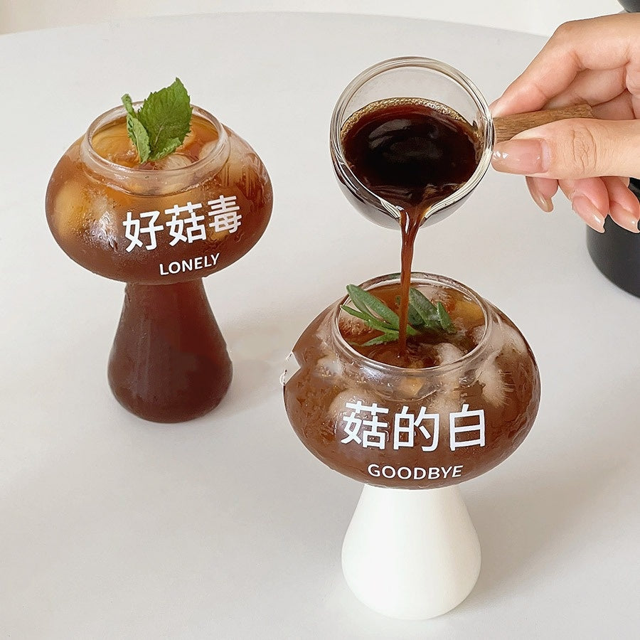 Creative Funny Mushroom Water Cup Glass Drinkware with Straw