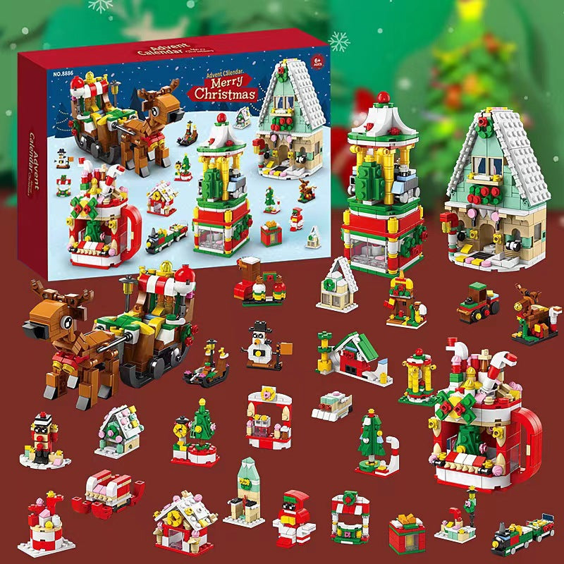 Christmas Building Block Set with Nutcracker Sled & Tree Decorations