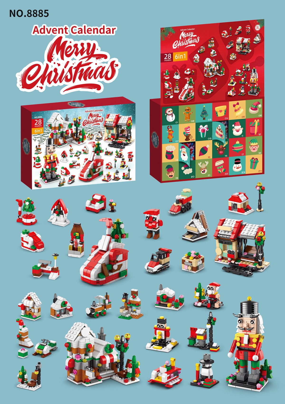 Christmas Building Block Set with Nutcracker Sled & Tree Decorations