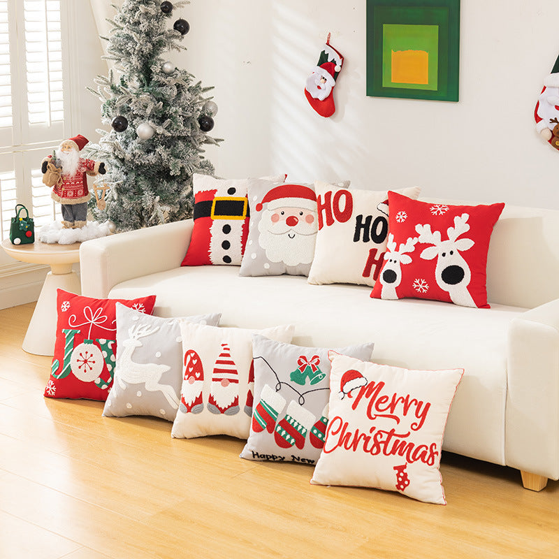Christmas Embroidery Pillow Cover Holiday Home Decor 45x45cm