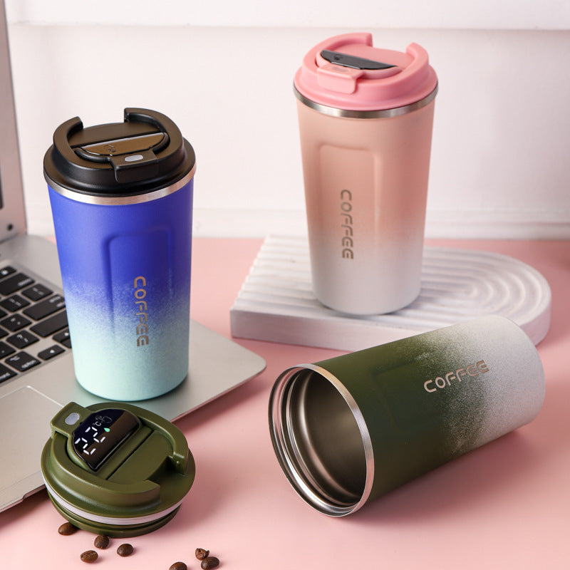 Stainless Steel Double-Layer Vacuum Coffee Cup with Straw - Outdoor & Travel