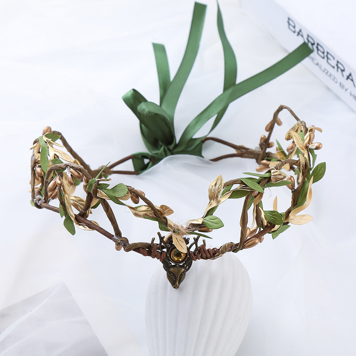 Rattan Leaves Hair Crown - Green