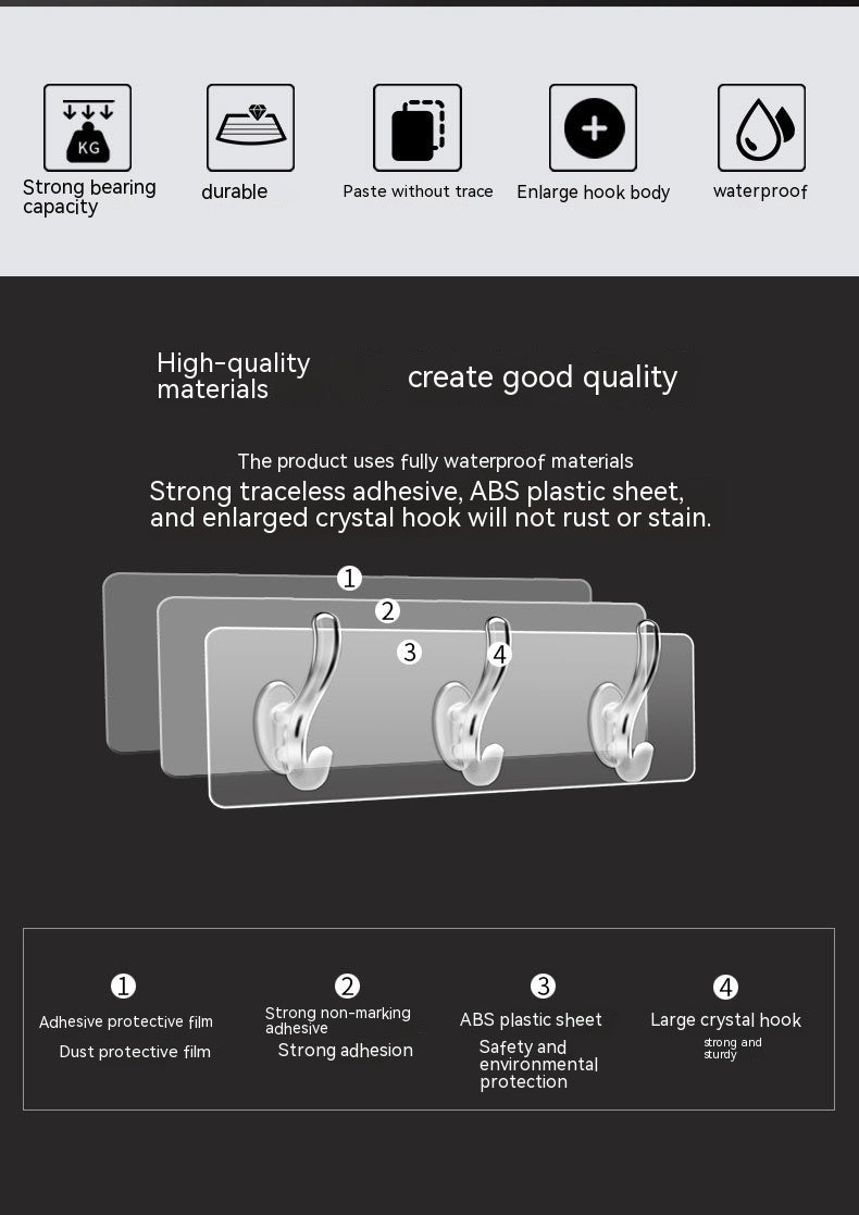 Wall-Mounted Load-Bearing Hook Rack with Multiple Rows - Modern Home Storage