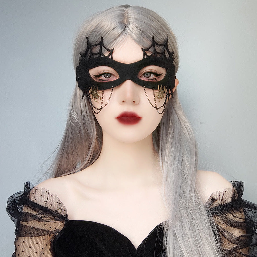 Halloween Witch Spider Web Mask - Felt Cloth Costume Mask for Adults