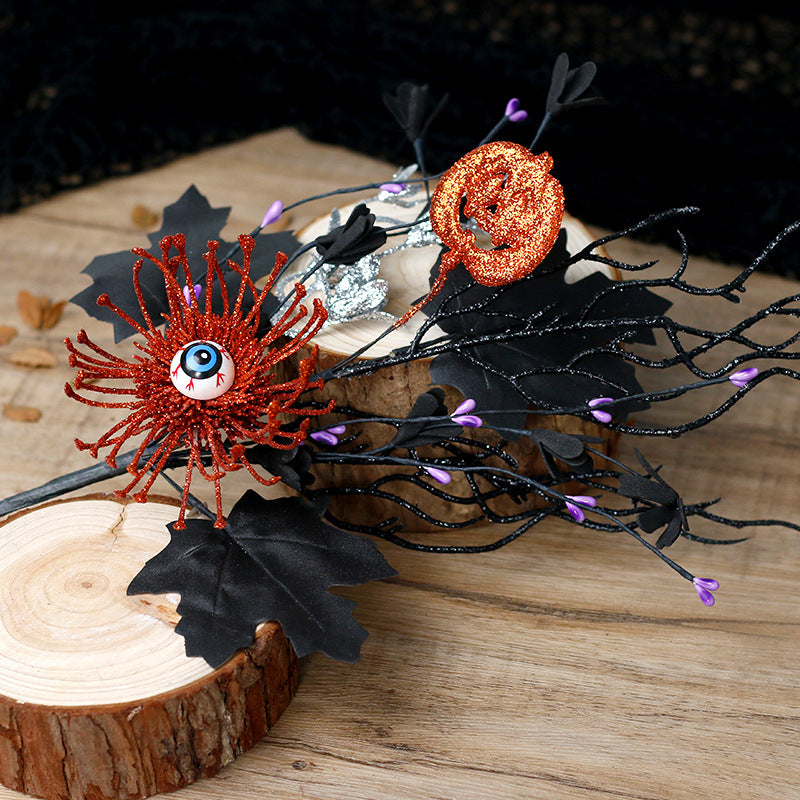 Halloween Eyeball Pumpkin Pick Ornament - Black Plastic Fall Decor