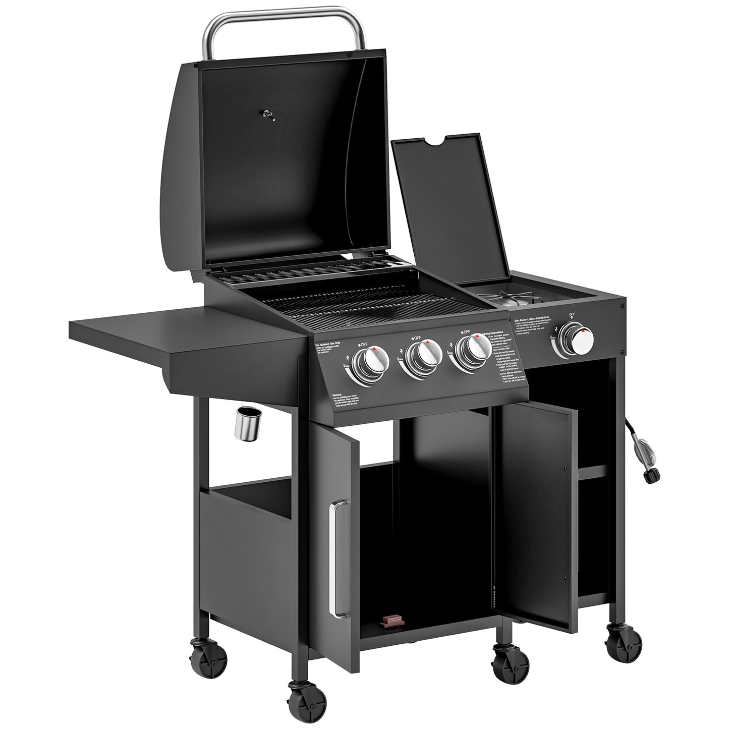 3-Burner Propane Gas Grill with Side Burner and Shelves