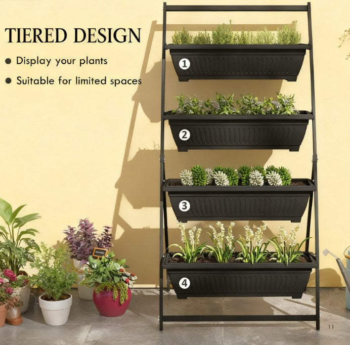 4-Tier Vertical Plant Stand for Vegetables & Flowers - Black