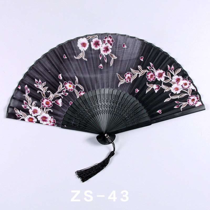 Silk Folding Fan with Bamboo Frame for Traditional Chinese Dance and Decor