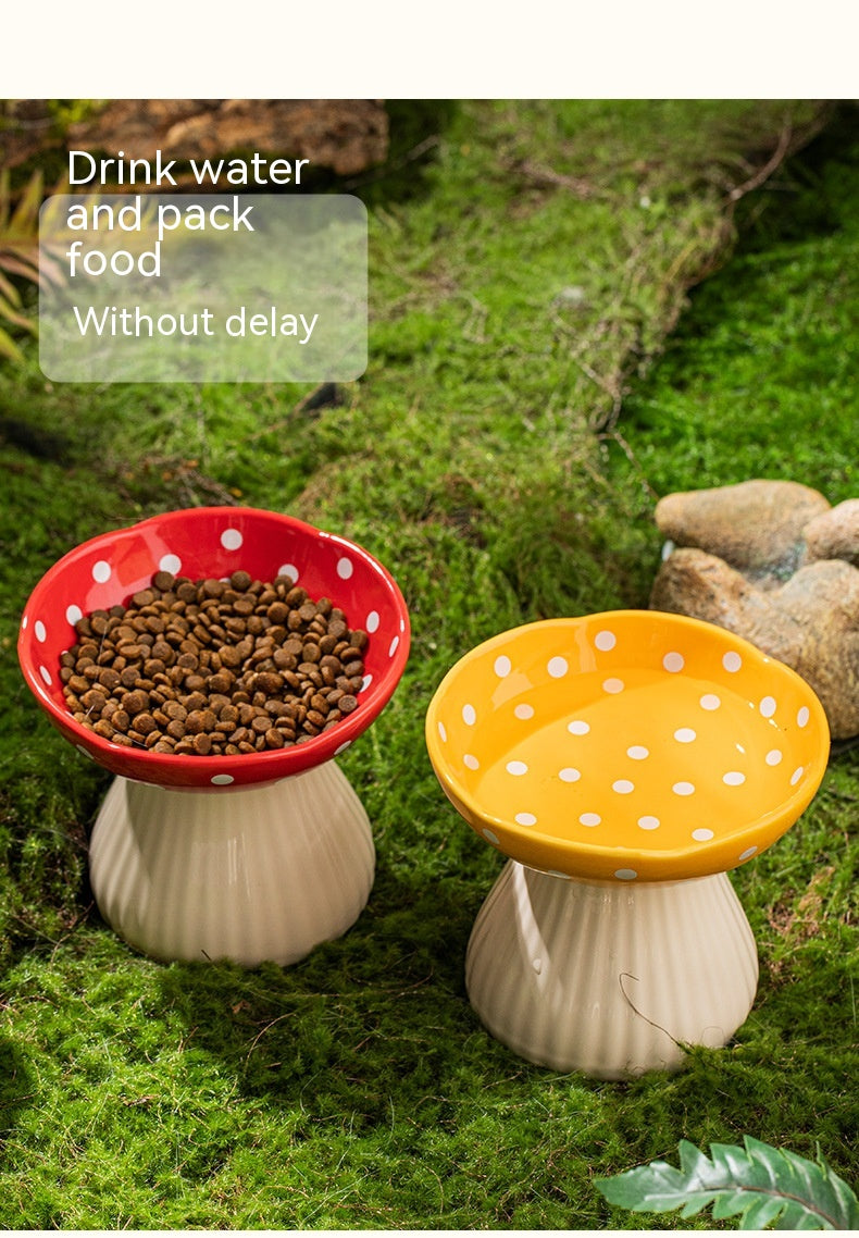 High Foot Ceramic Cat Food Bowls - Anti Roll Pet Tableware for Cats
