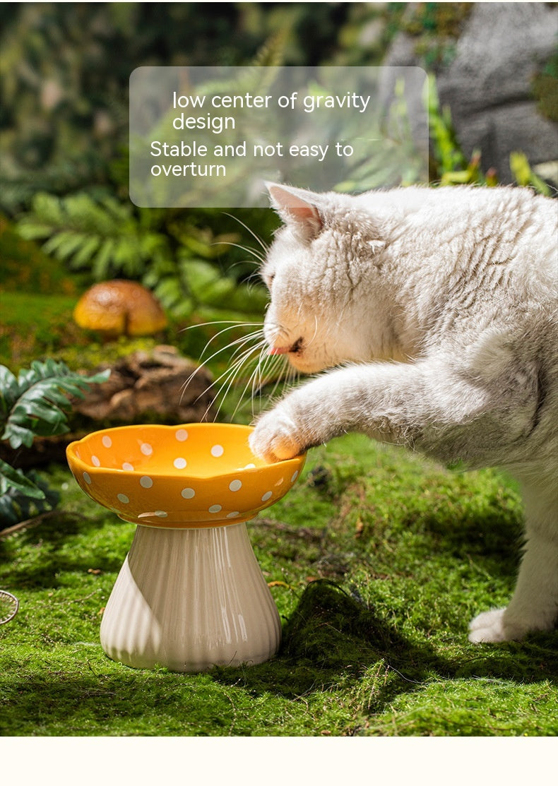 High Foot Ceramic Cat Food Bowls - Anti Roll Pet Tableware for Cats