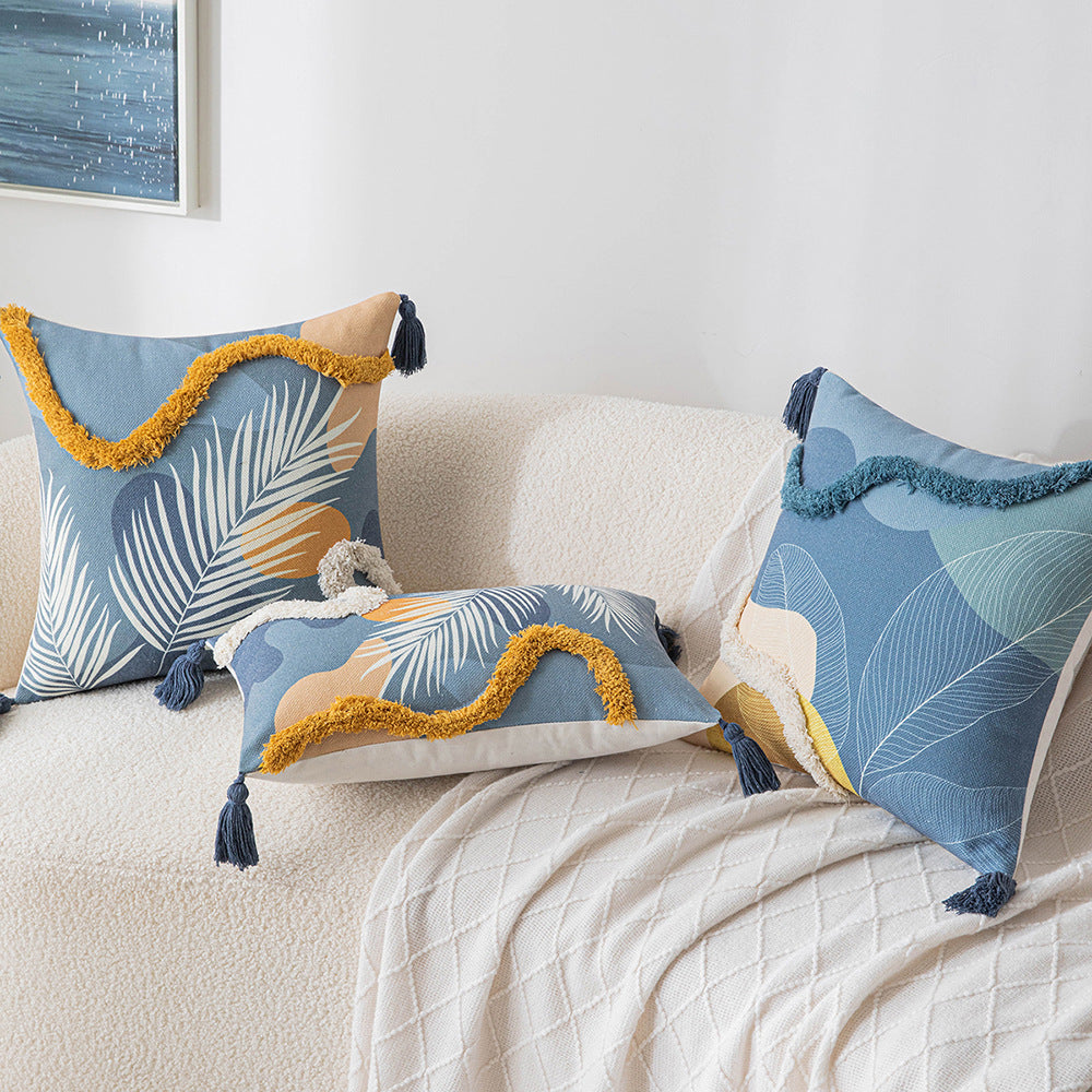 Morandi Color Tufted Pillow Cover - Waist Cushion Cover with Embroidery