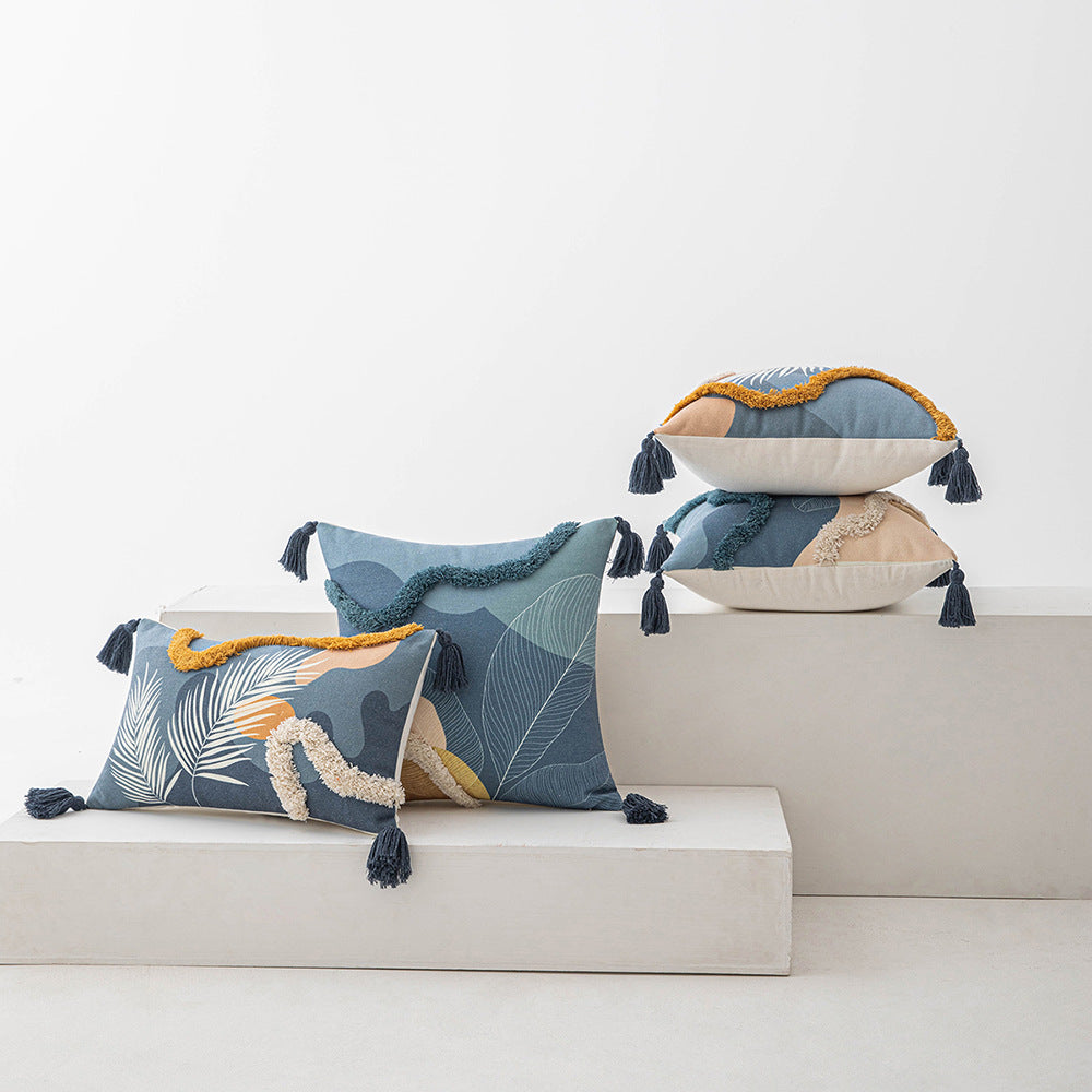 Morandi Color Tufted Pillow Cover - Waist Cushion Cover with Embroidery