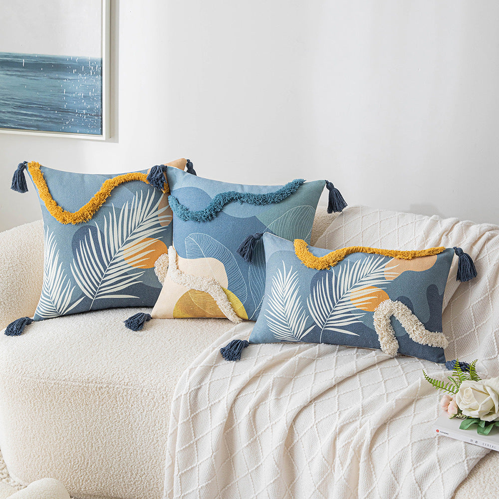 Morandi Color Tufted Pillow Cover - Waist Cushion Cover with Embroidery