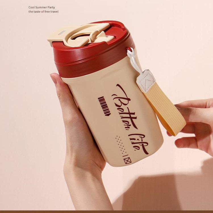 Stainless Steel Travel Mug with Straw Handle - Portable Coffee Cup 520ml-620ml