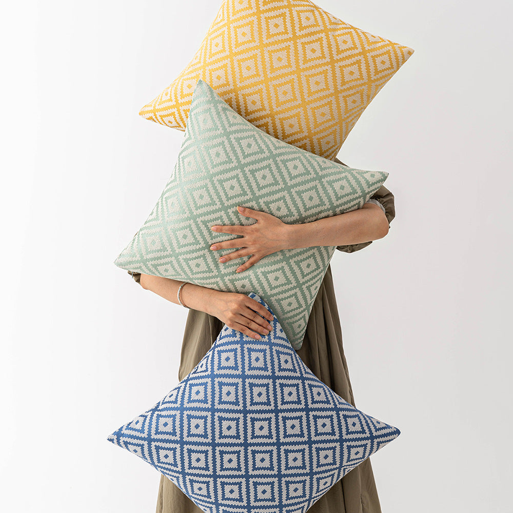 Nordic Rhombus Jacquard Pillow Cover Set Double-Sided Woven Cushion Cases