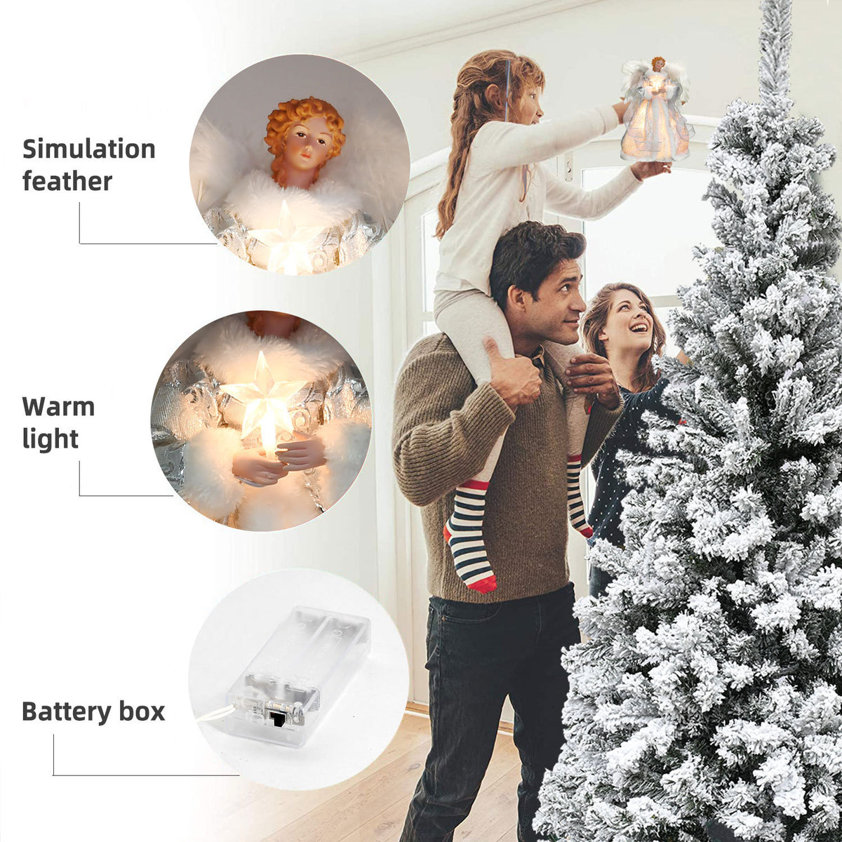 Christmas Tree Topper Angel Light Decoration - Silver & Gold Variants