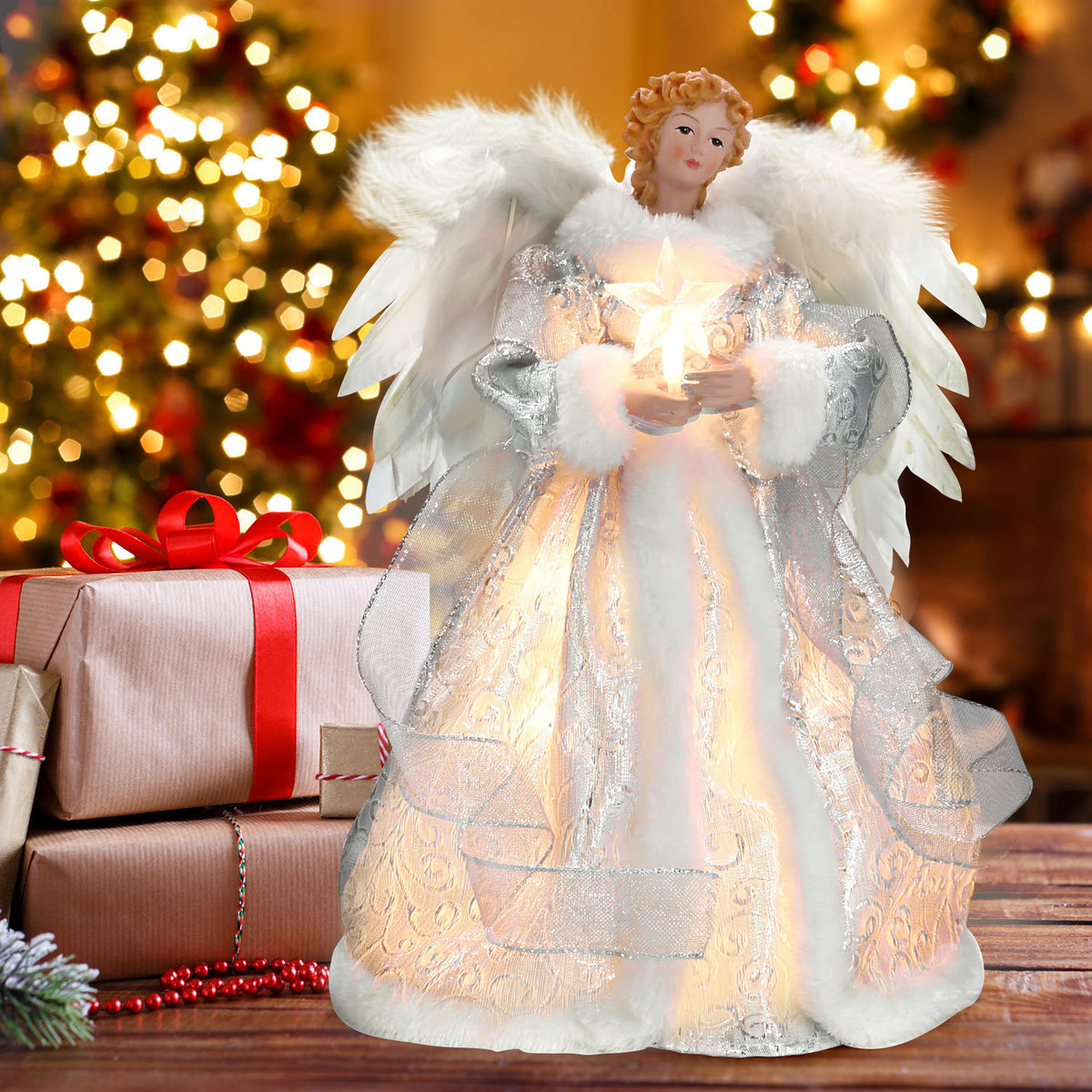 Christmas Tree Topper Angel Light Decoration - Silver & Gold Variants