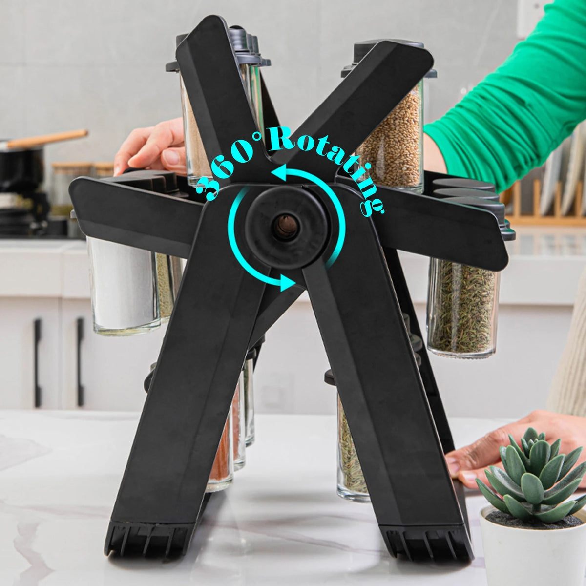 Rotating Kitchen Storage Rack Ferris Wheel Seasoning Organizer No Punching