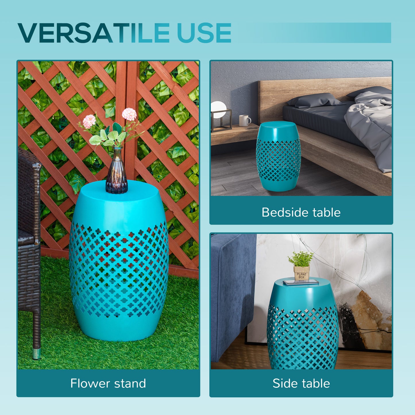 12" Steel Round Outdoor Accent Table - Blue