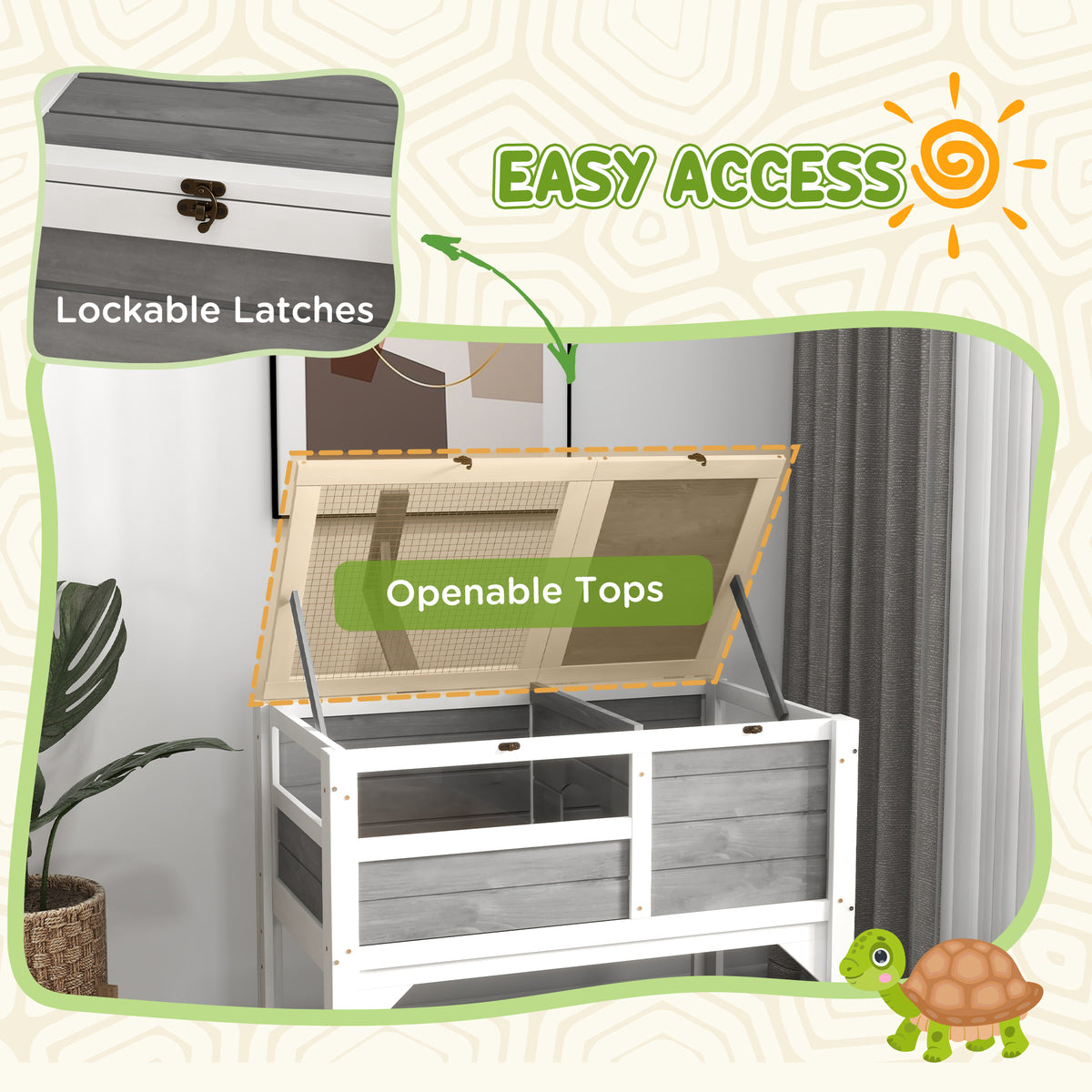 Indoor Tortoise Habitat with Shelf Storage and Weather Protection - Light Gray