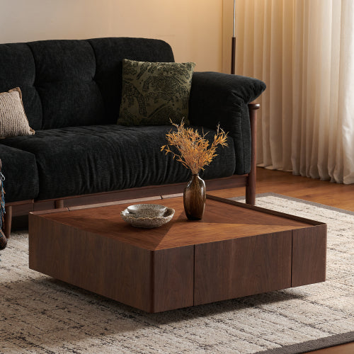 35.4-Inch Square Coffee Table - Modern Walnut Wood Design