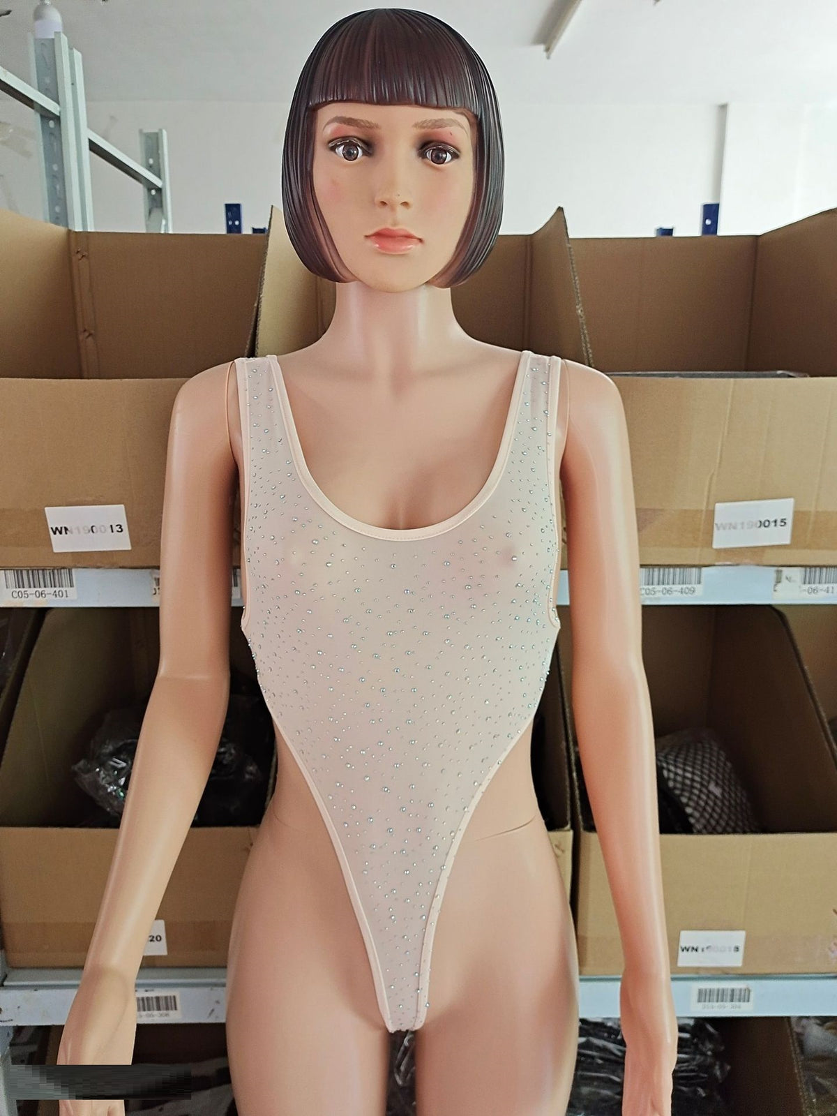 Sexy Ladies One-Piece Lingerie Bodysuit with Spot Drill Design