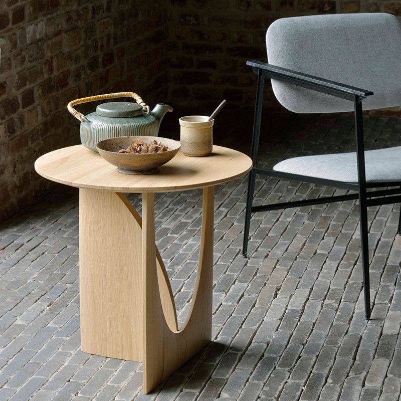 Solid Wood Side Table with Geometric Design - Black Bedside Nightstand