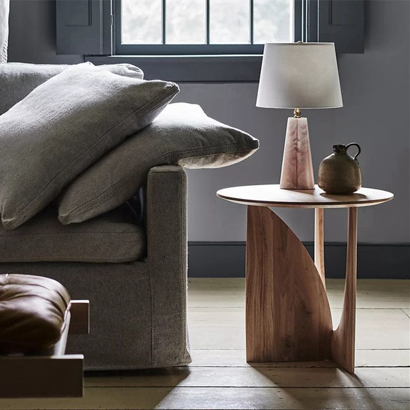 Solid Wood Side Table with Geometric Design - Black Bedside Nightstand