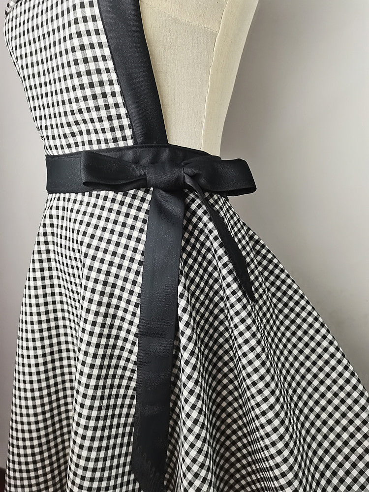Plaid Colorblock Large Kitchen Apron with Black Belt - Modern Home Cooking Gear
