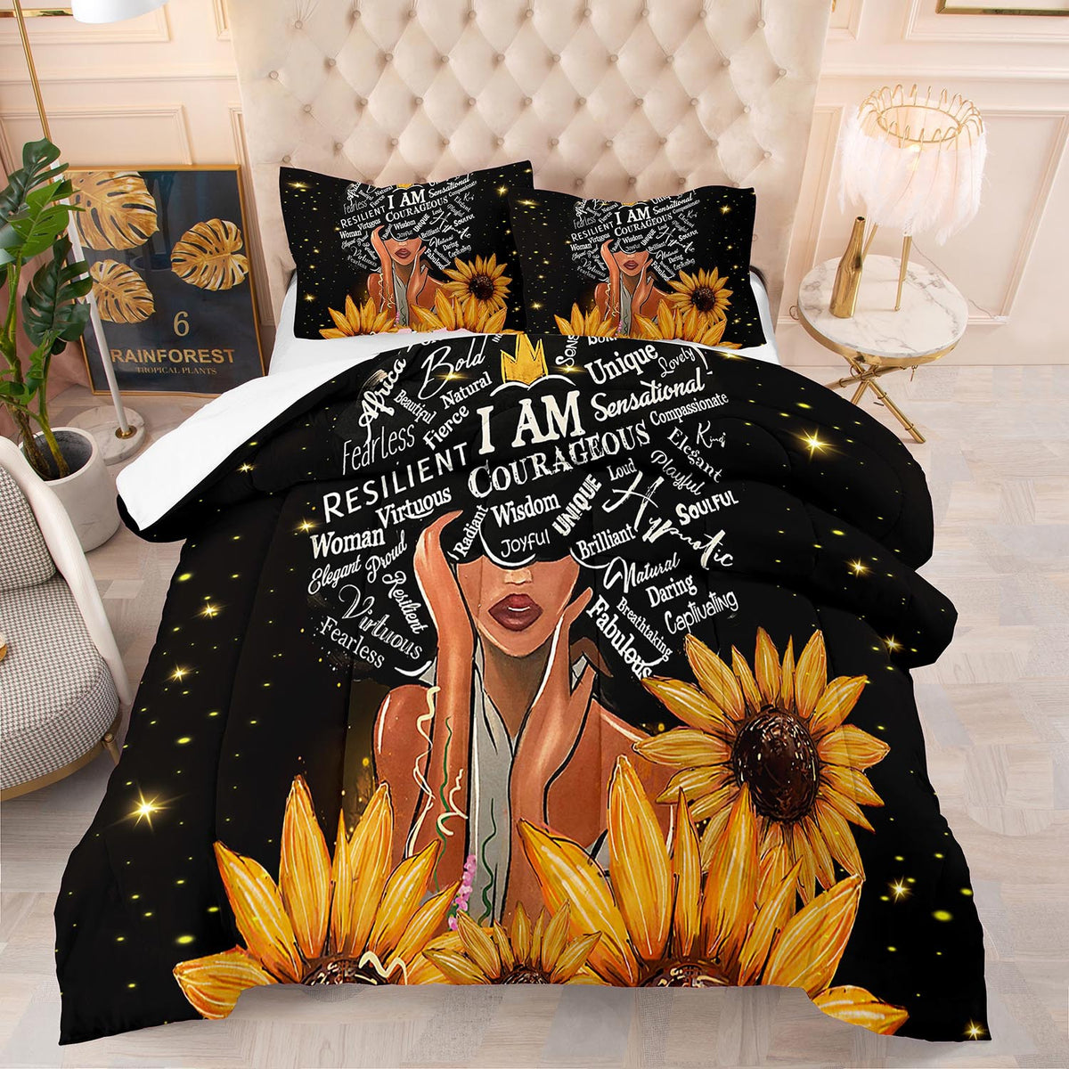 200x230cm Polyester Quilt Bed Cover Set for Summer & Ventilated Bedding - Black Girl Design