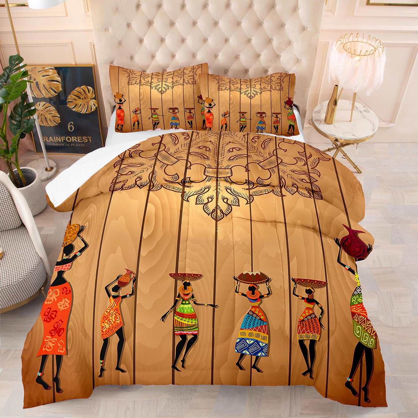 200x230cm Polyester Quilt Bed Cover Set for Summer & Ventilated Bedding - Black Girl Design