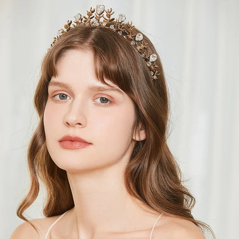 Vintage Alloy Rhinestone Bridal Headdress Crown for Weddings and Special Occasions