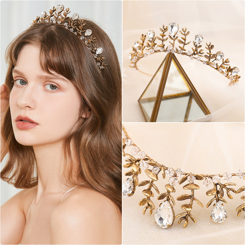 Vintage Alloy Rhinestone Bridal Headdress Crown for Weddings and Special Occasions