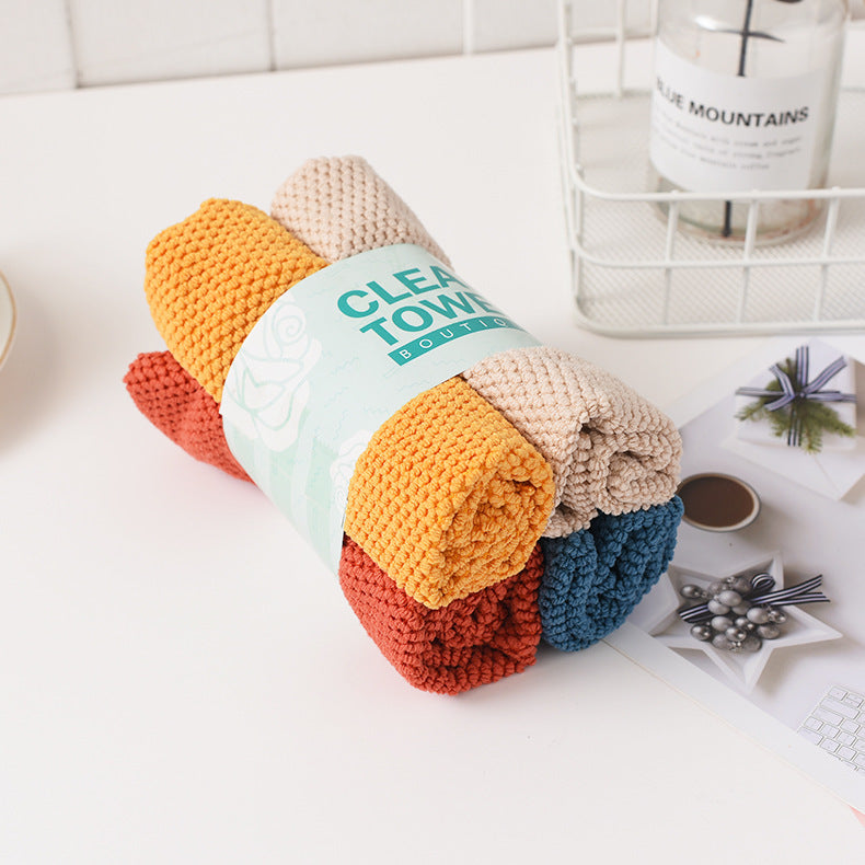 Household Microfiber Dish Towel & Scouring Pad Set 30x30cm Multiple Colors