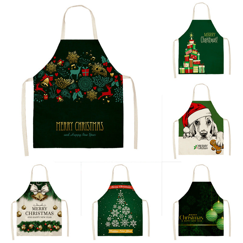 Christmas Dog Linen Apron for Kitchen Household Storage - Multiple Sizes & Styles