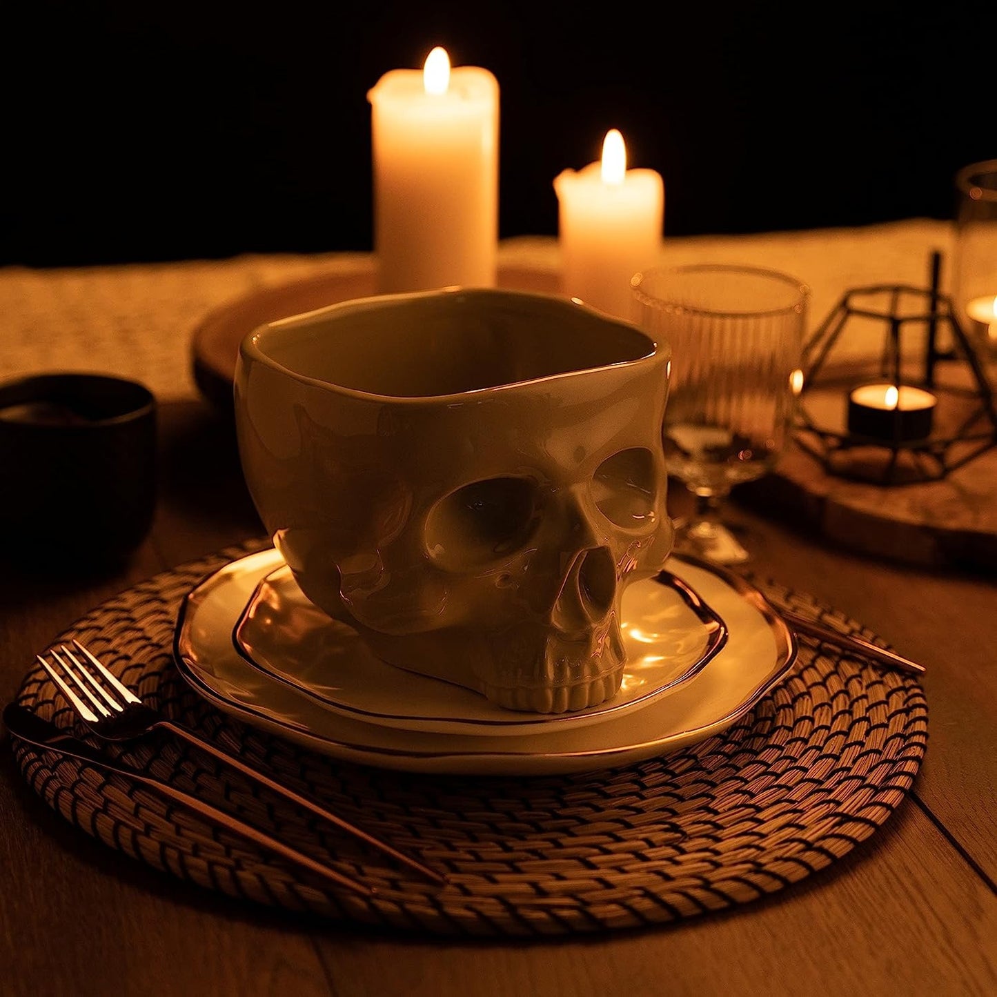 Ceramic Skull Noodle Bowl for Halloween Table Decor, 300ml & 500ml Sizes