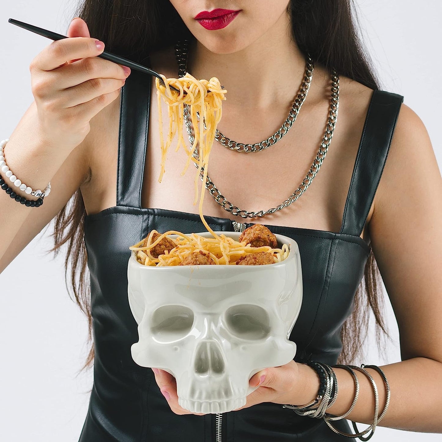 Ceramic Skull Noodle Bowl for Halloween Table Decor, 300ml & 500ml Sizes