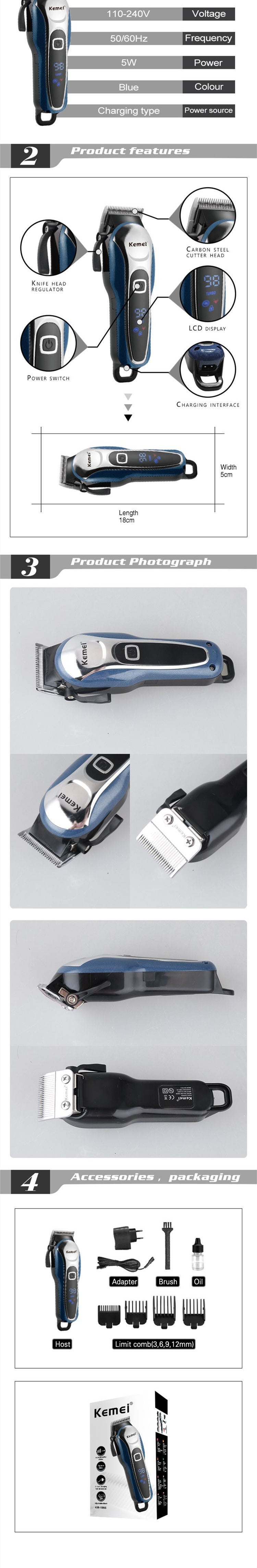 Professional Rechargeable Hair Clipper with LCD Display