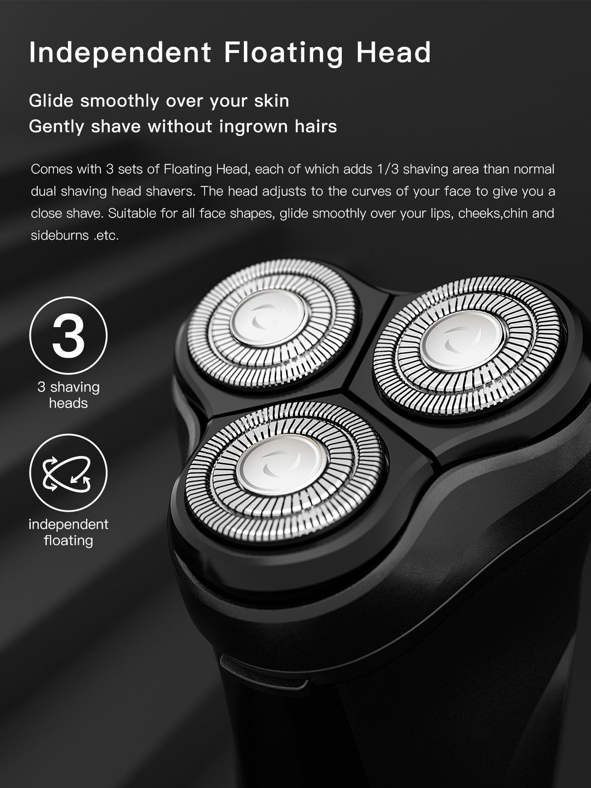 Rechargeable Electric Shaver with Floating Cutter Head - Black