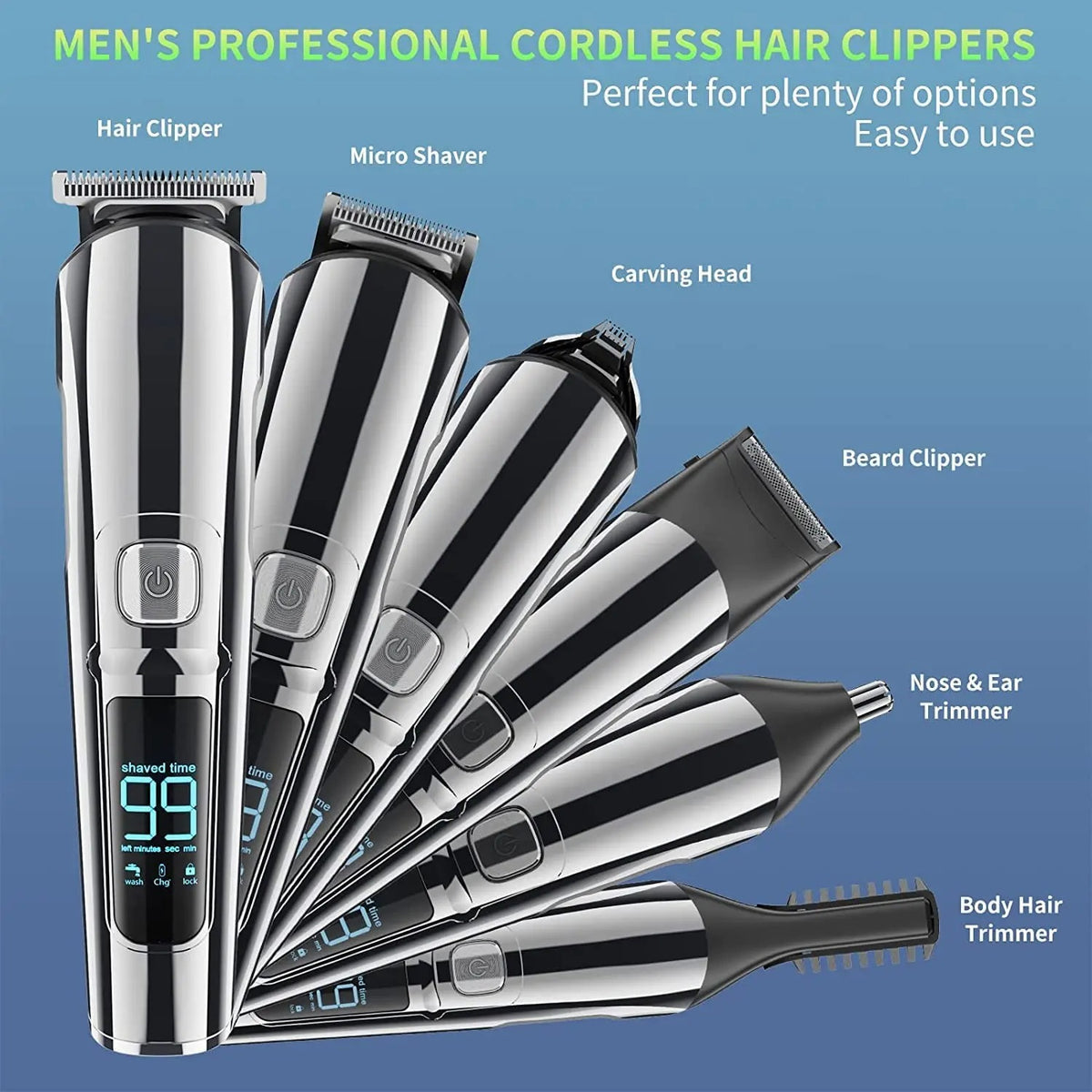 Rechargeable Hair Clipper - 6-in-1 Multifunctional Shaver with USB