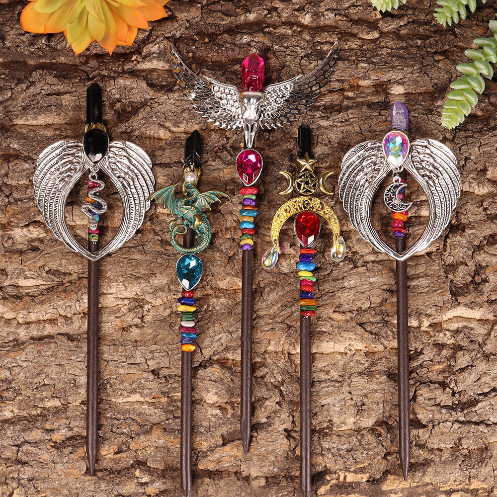 Handmade Wooden Crystal Wings Hair Clip