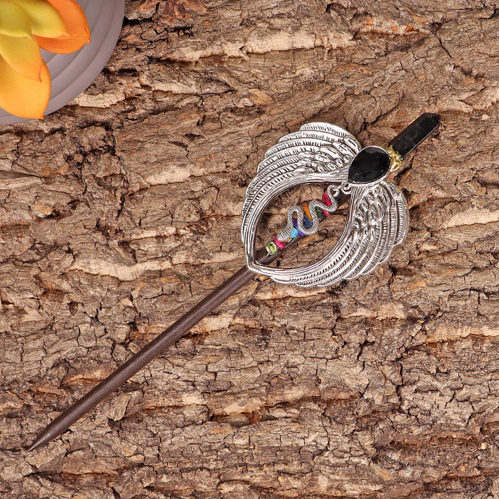 Handmade Wooden Crystal Wings Hair Clip