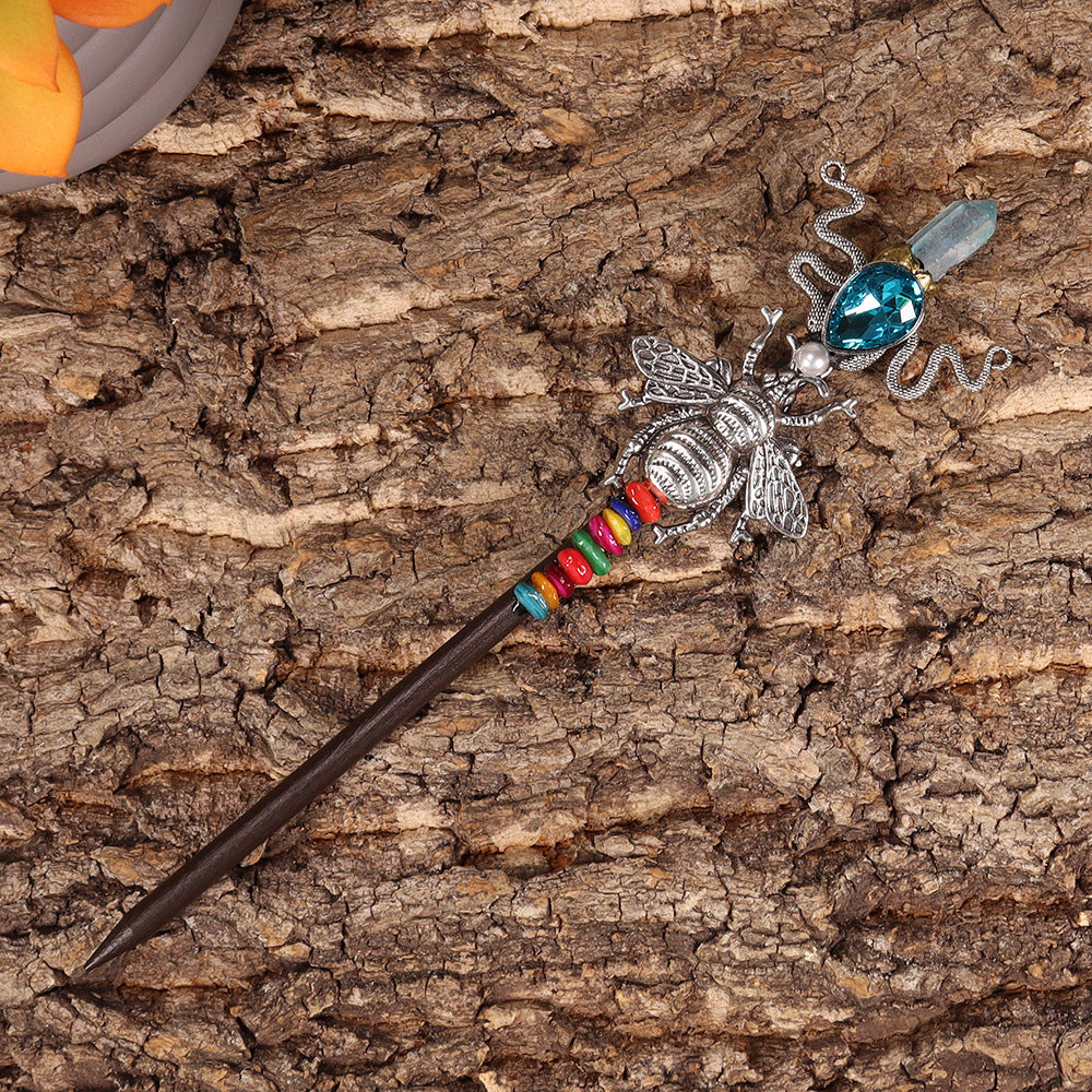 Handmade Wooden Crystal Wings Hair Clip