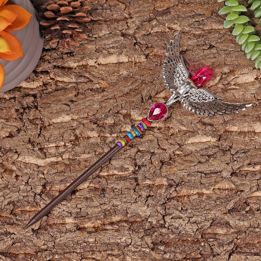 Handmade Wooden Crystal Wings Hair Clip